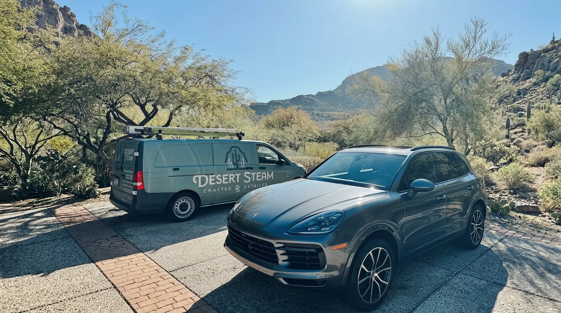 Desert Steam Detail mobile detailing van in the Arizona desert near Scottsdale